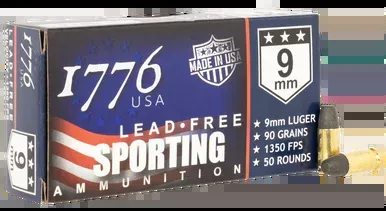1776 9mm Luger Ammo 90 Grain Lead Free Ball Box of 50