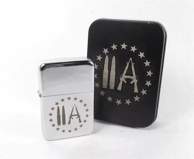 2A Logo Engraved Star Lighter (Zippo Style) with Tin Case – Stainless Steel