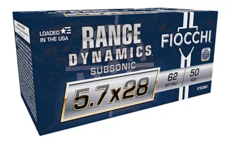 5.7x28mm 62gr FMJ Range Dynamics Subsonic – 50rd box