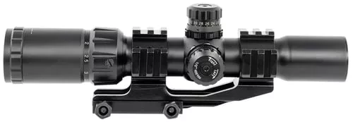 Aim Sports JTMR1 Recon CQB Black 1.5-4x 30mm Tri-Illuminated Red/Green/Blue Mil-Dot Reticle Features Locking Turrets