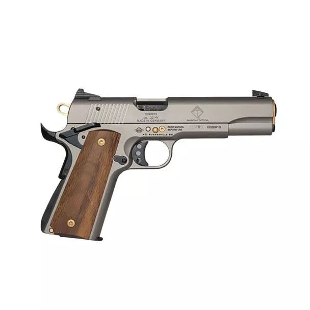 ATI GSG M1911 15th Anniversary Handgun .22 LR 10rd Magazine 5″ Barrel Wood Grip Gold Inlay