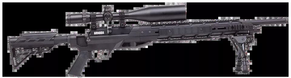 Benjamin BTAP22SX Tactical Armada PCP .22 Pellet Rifle with 10+1 Capacity, Black Finish, M4 Telescopic Stock, and 4-16x50mm AO Scope