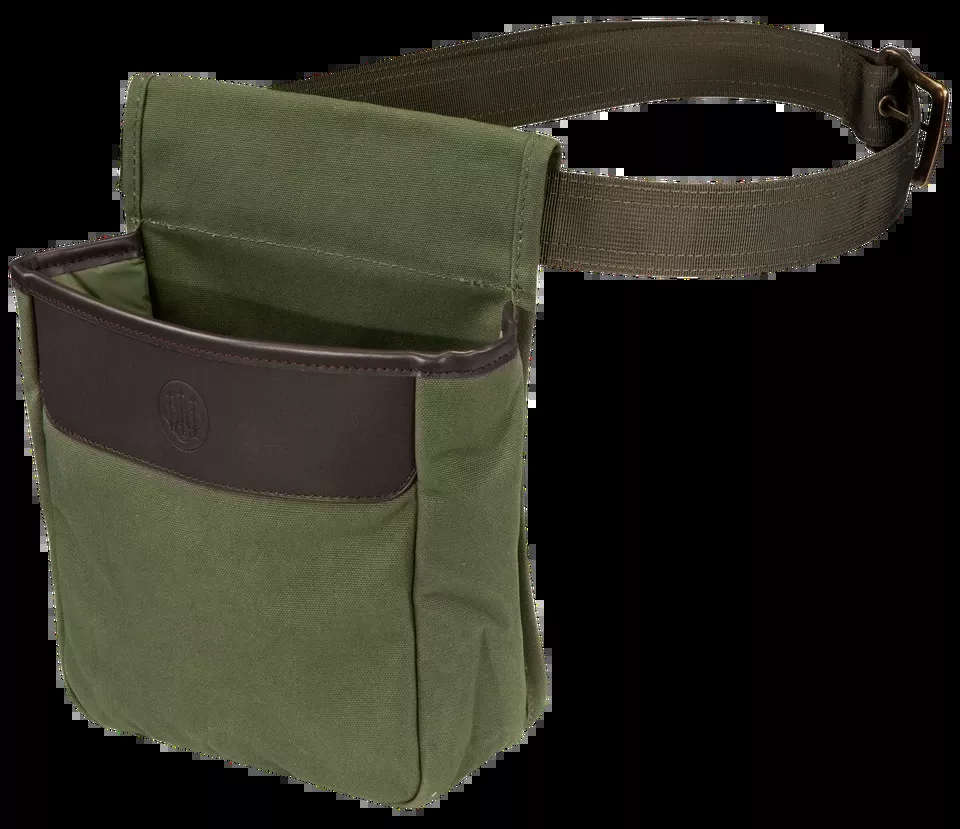 Beretta USA Waxwear Shell Pouch - Green Cotton/Leather, 50rd Capacity