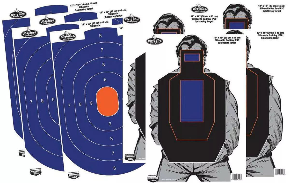 Birchwood Casey Dirty Bird Combo 12″x18″ 4-Blue/Orange Oval & 4-Bad Guy IPSC Silhouette