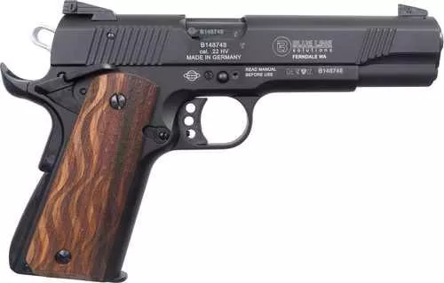 Blue Line Mauser 1911 Semi-Automatic Pistol .22 Long Rifle 5" Barrel (1)-10Rd Magazine Fixed Front & Adjustable Rear Sight Wavy Flag Wood Grips Blued Finish