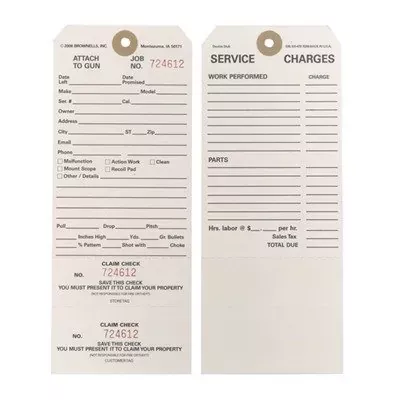 Brownells Double Stub Claim Checks