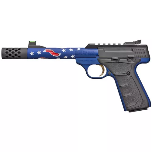 Browning 051572490 Buck Mark Plus SR 22 LR 5.87 Vision MB 101 Blue Anodized Matte Black Aluminum Slide Black Ultragrip FX Grip Americana Themed UPC: 023614850908