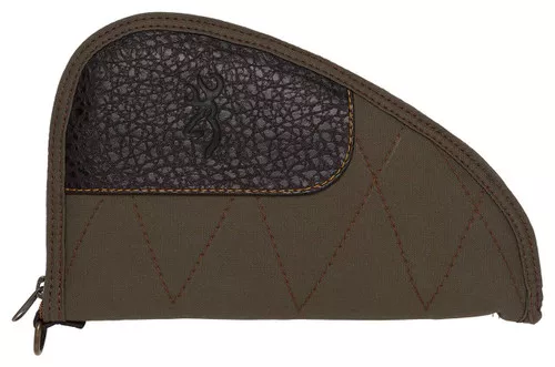 Browning 1435048411 Laredo Pistol Rug made of Cotton Canvas with Leather Trim Olive Finish with Brown Accents Felt Lining Open Cell Foam PaddingZipper UPC: 023614965725