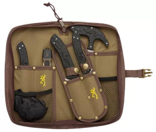 Browning 3220422B Primal ComboFixed Bone SawCaperGut ToolSharpening ToolSkinner 8Cr13MoV SS Blade Black Polymer wRubber Overmold Handle 6 Piece Set Includes CaseGloves UPC: 023614965367