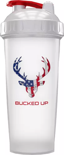 BUCKED UP SHAKER 28OZ WHITE & – USA FLAG LOGO BPA FREE