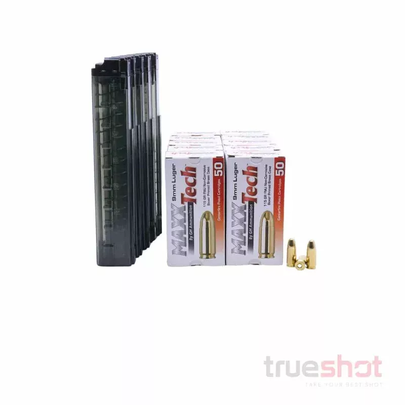 BUNDLE DEAL: 5 Translucent 30 Round KCI USA B&T APC9 Magazines and 500 Rounds of Ammo