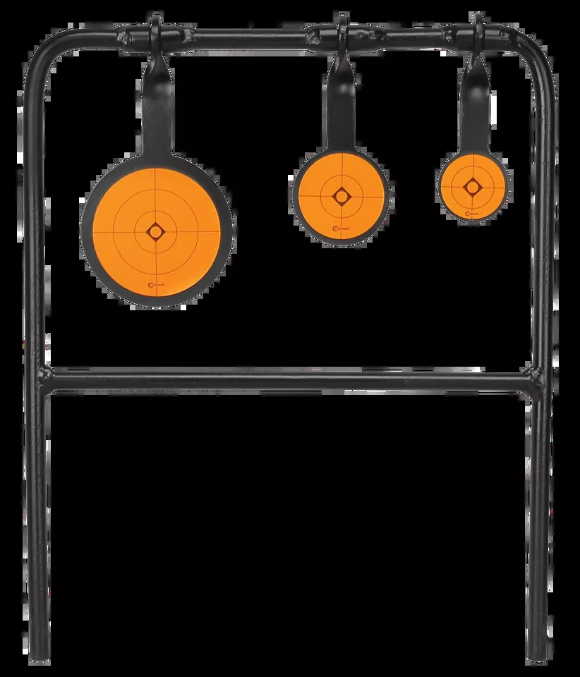 Caldwell Plink n Swing Triple Spin Target for Rimfire Pistols/Rifles - Steel Black/Orange, Impact Motion Enhancement, 1.75"/2.5"/3.5"