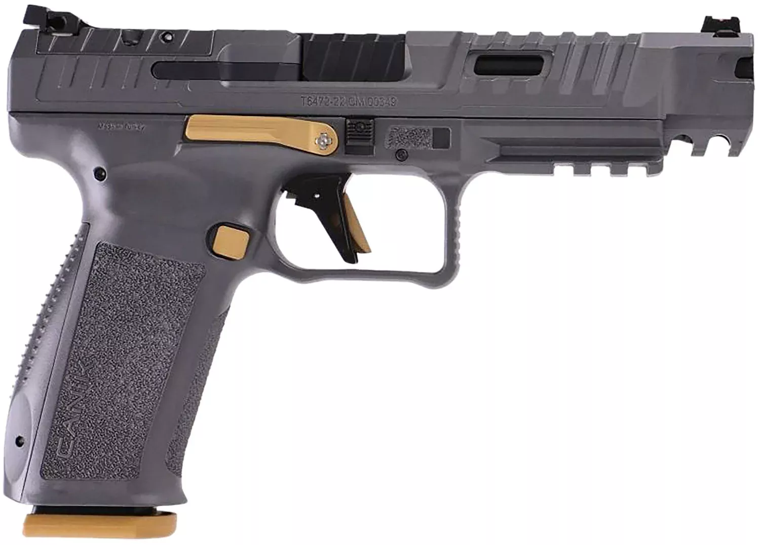 Canik HG6771TN SFx Rival 9mm Luger 10+1 5″ Black Steel Barrel, Rival Gray Optic Cut/Serrated Steel Slide, Canik Grey Polymer Frame w/Picatinny Rail, Rival Grey Polymer Grip