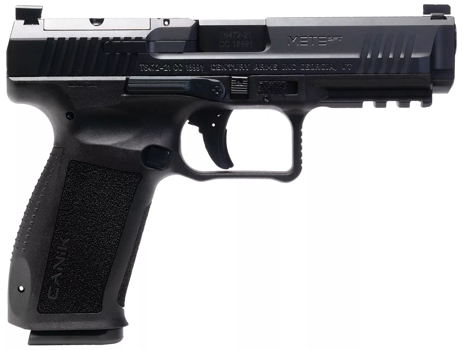 Canik HG6826N Mete SFT9mm Luger 10+1 4.46″ Black Nitride Steel Barrel, Black Cerakote Optic Ready/Serrated Steel Slide, Black Polymer Frame w/Picatinny Rail, Interchangeable Backstrap Grip