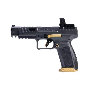 Canik SFx Rival 9mm Pistol 5″ Barrel 18+1 Round Grey with Gold Accents