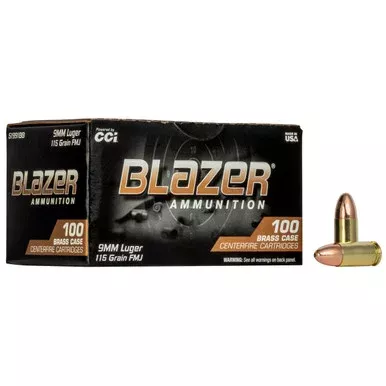 CCI Blazer Brass 9mm Luger Ammo 115 Grain FMJ Box of 100
