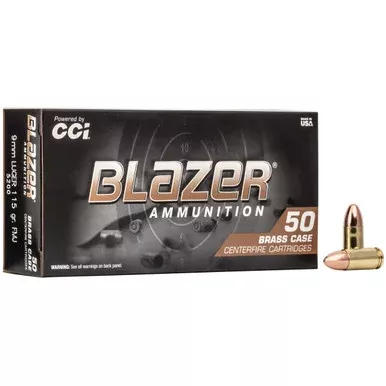 CCI Blazer Brass 9mm Luger Ammo 115 Grain FMJ Box of 50