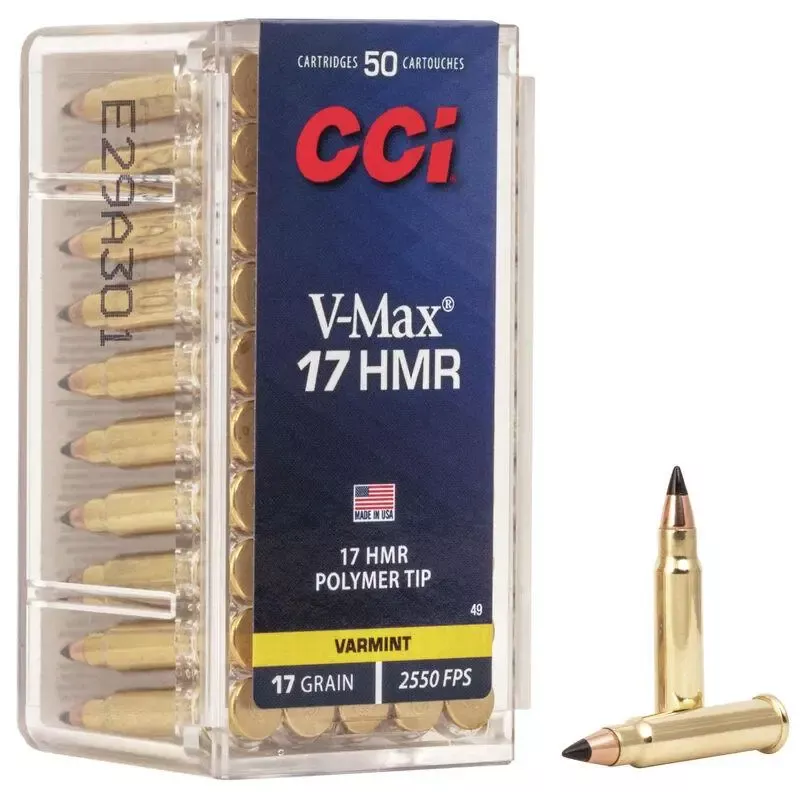 CCI Rimfire Ammunition .17 HMR 17 Grain VMax 2550 fps 2000/ct Case (40-50/ct)