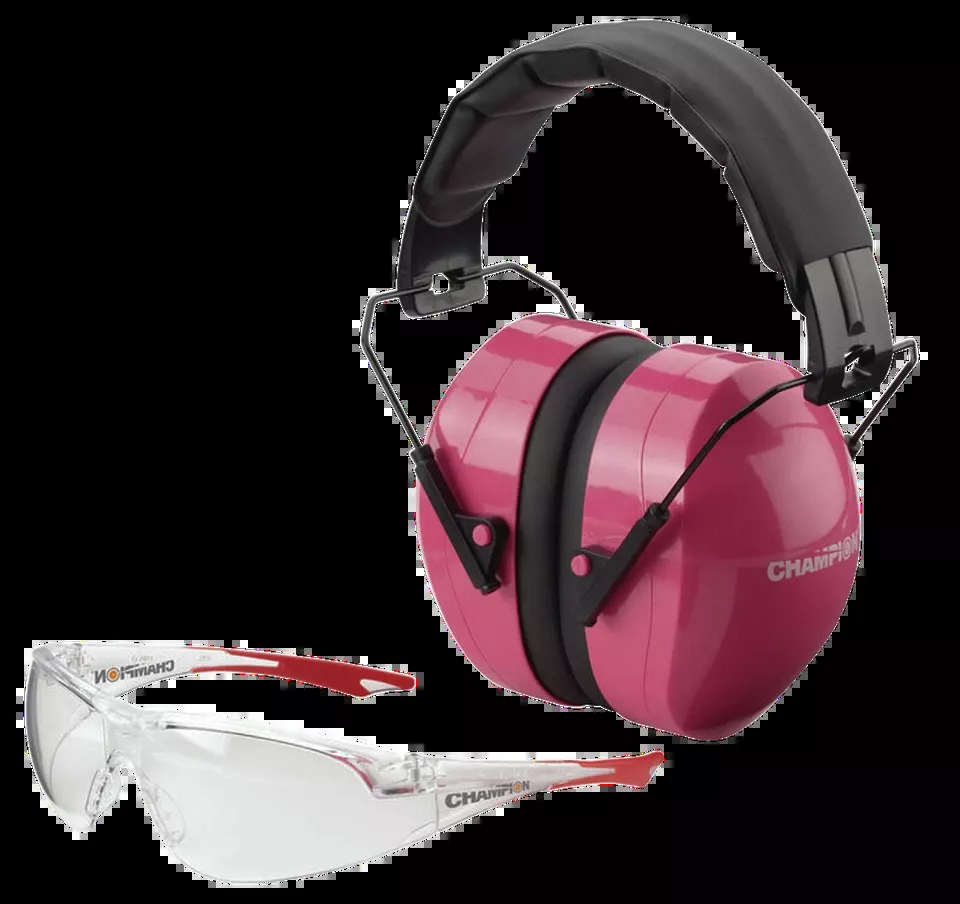 Champion 40624 Eyes & Ears Combo 26 dB Overhead Protection - Pink/Black Adult
