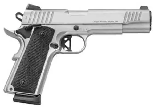 Charles Daly 1911 Superior Full Size Semi-Automatic Pistol .45 ACP 5" Barrel (2)-8Rd Magazines FALSEvak Sights Right Hand Black Rubber Grips Chrome Finish
