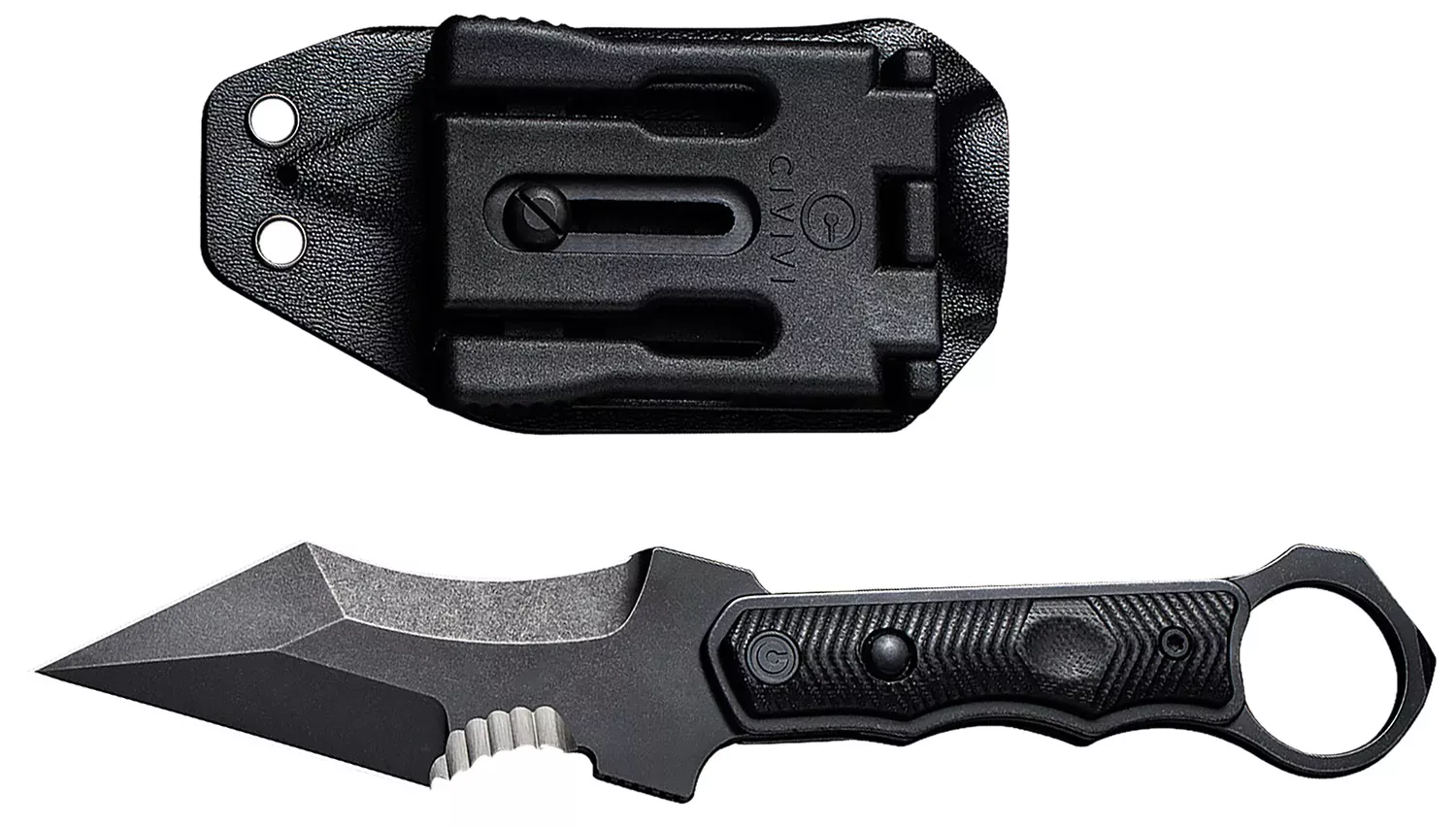 Civivi Knives C20037B-1 Orthrus 3.76″ Fixed Karambit/Straight Black Stonewashed Nitro-V Steel Blade, 4.30″ Black W/Finger Ring G10 Handle