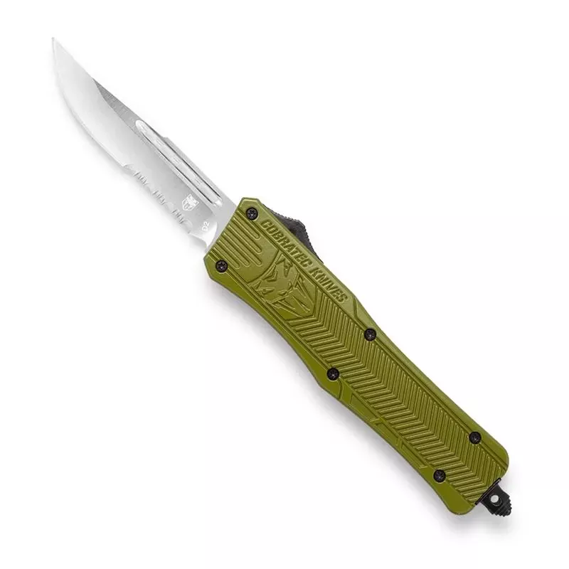 CobraTec 3” Medium CTK-1 OTF Drop Point Partially Serrated w/ Glass Breaker & Clip – OD Green