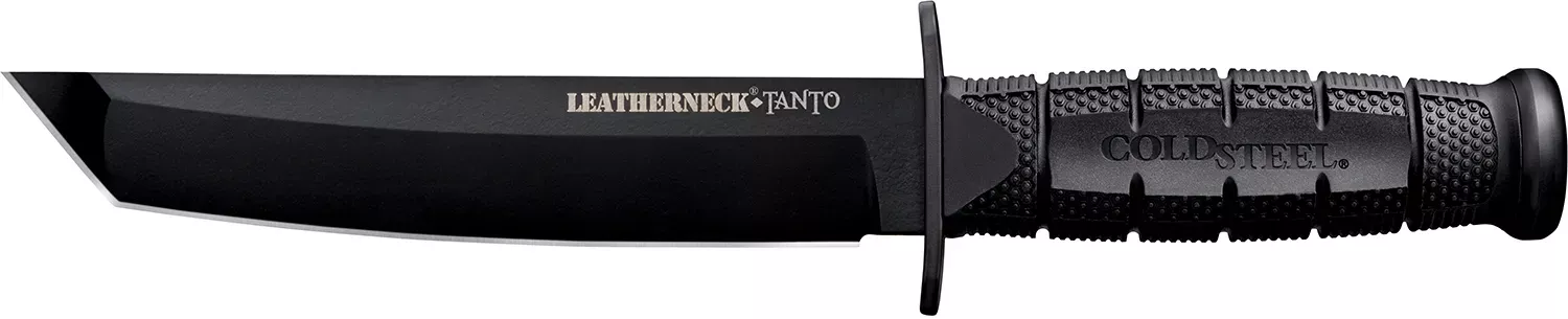 Cold Steel CS-39LSFCT Leatherneck 7″ Fixed Plain Tanto Black Matte Powder Coat German D2 Steel Blade/Black Deep Checkered W/double Quillon Guard/ Griv-Ex Handle