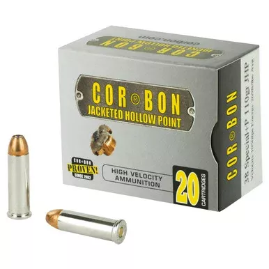 Cor-Bon 38 Special +P Ammo 110 Grain Jacketed Hollow Point Box of 20