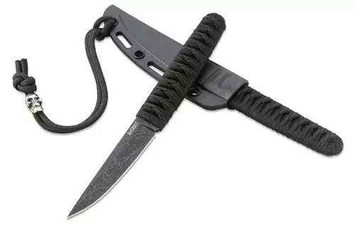 CRKT 2367 Obake3.64" Fixed Plain Acid Etched Gray TiCN 8Cr14MoV SS Blade/ Black Nylon Cord Wrapped Stainless Steel Handle Includes Sheath