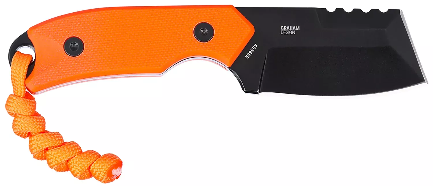 CRKT 4036ER Razel Compact EDC 2.32″ Fixed Chisel Part Serrated Black Oxide D2 Steel Blade, Orange G10 Handle