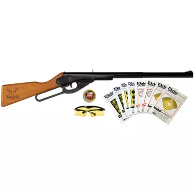 Daisy Buck 105 Kit Lever Action Air Rifle .177 Bb 350fps Wood Stock Matte Finish Black Includes Safety Glasses Targets A