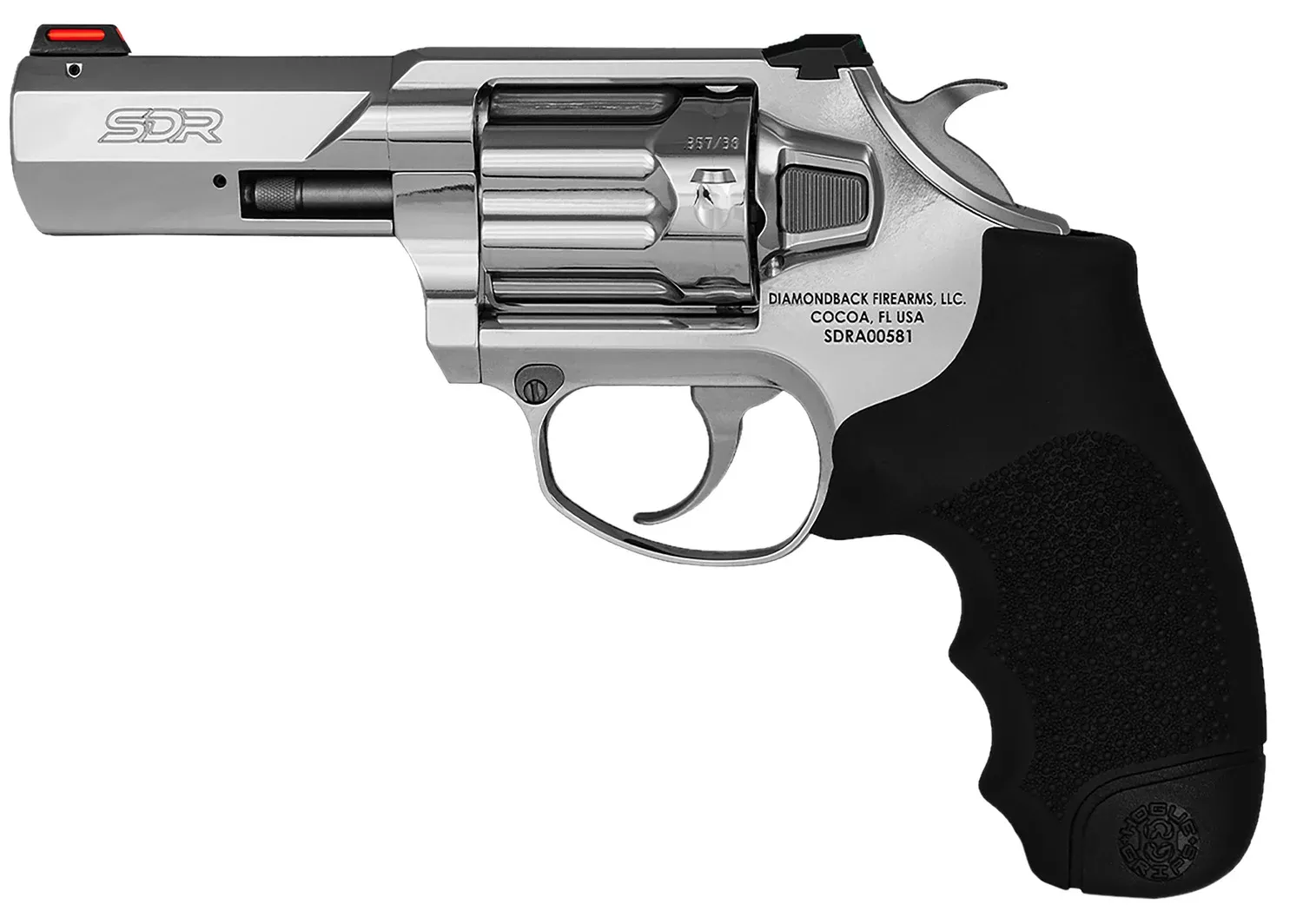 Diamondback DB0700S703 SDR357 Mag/38 Special +P 6 Shot 3″ Polished Stainless Steel Barrel, Cylinder & Frame, Black Hogue Rubber Grip, Exposed Hammer
