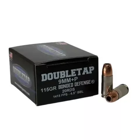 Double Tap Bonded Defense Handgun Ammunition 9mm(+P) 115 Grain JHP 1415 fps 20/ct