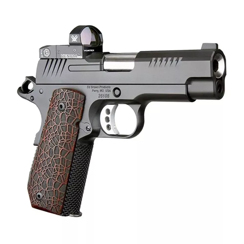 Ed Brown KC9 G4 VTX Handgun 9mm Luger 9RD Magazines (2) 4″ Barrel Black with Brown Grip and Thumb Safety and Vortex Venom Red Dot