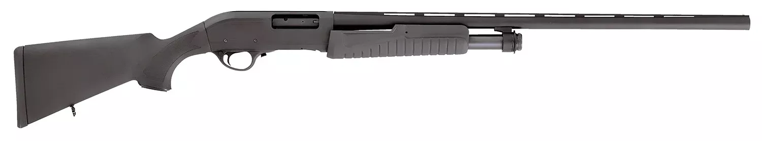 Escort HEFH12280501 Field HunterFull Size 12 Gauge Pump 3″ 4+1 28″ Black Vent Rib Barrel, Black Anodized Aluminum Grooved Receiver, Fixed Black Synthetic Stock, Right Hand