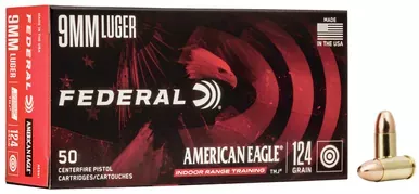 Federal American Eagle Indoor Range 9mm Luger 124Gr TMJ, 50 Rnds