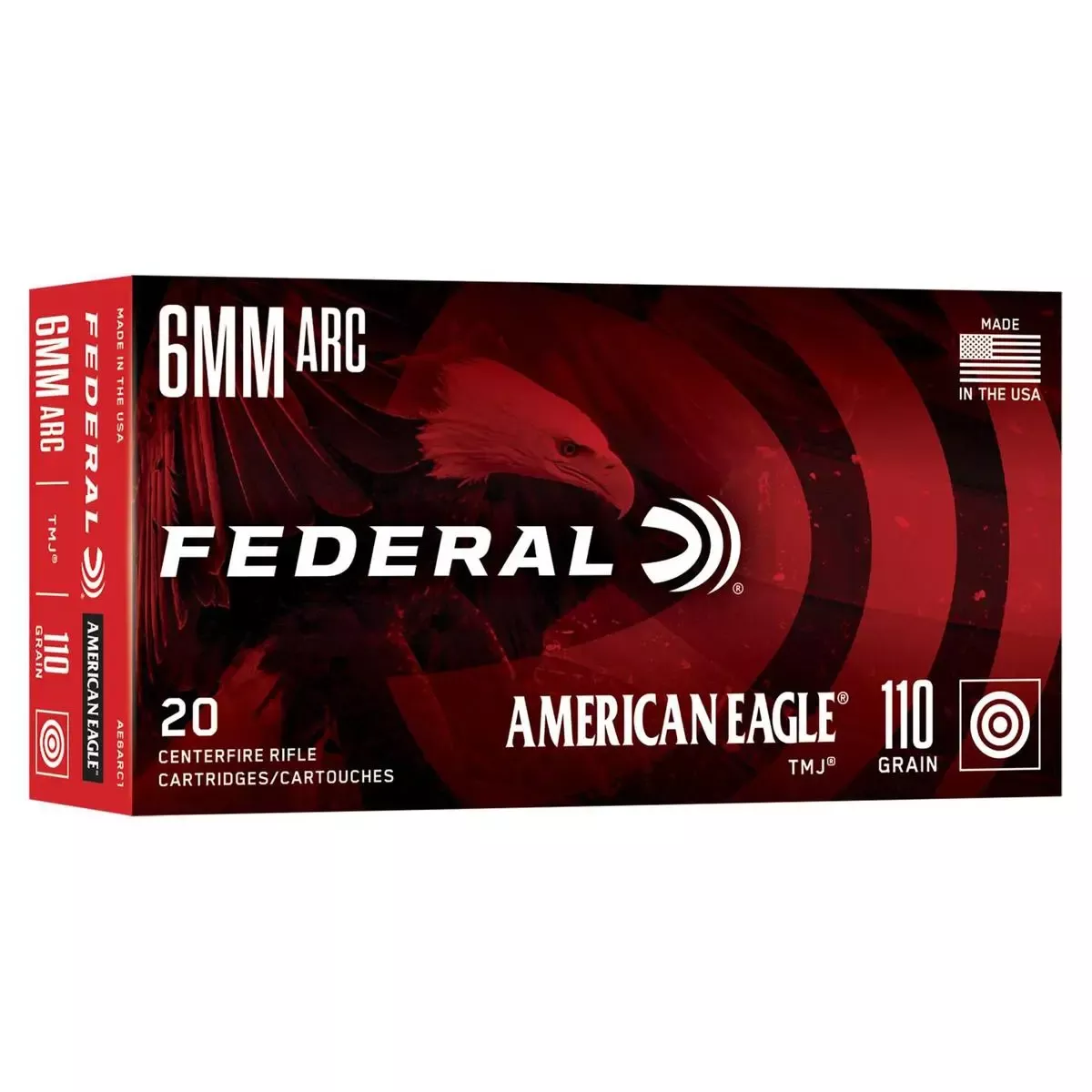 Federal American Eagle Rifle Ammunition 6mm Arc 110 Grain TMJ 2550 fps 20/ct