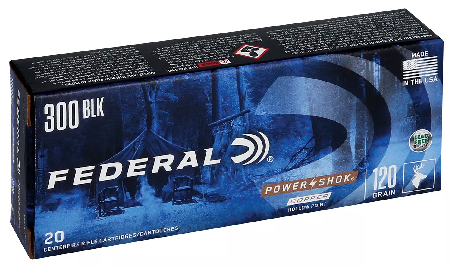 Federal Ammunition PowerShok .300 AAC Blackout 120Gr Grain Solid base, 20-Round Box