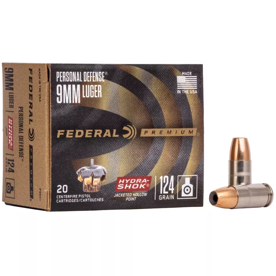 Federal Hydra-Shok 9mm 124 Grain Hollow Point Ammunition - 20 Rounds/500 Rounds