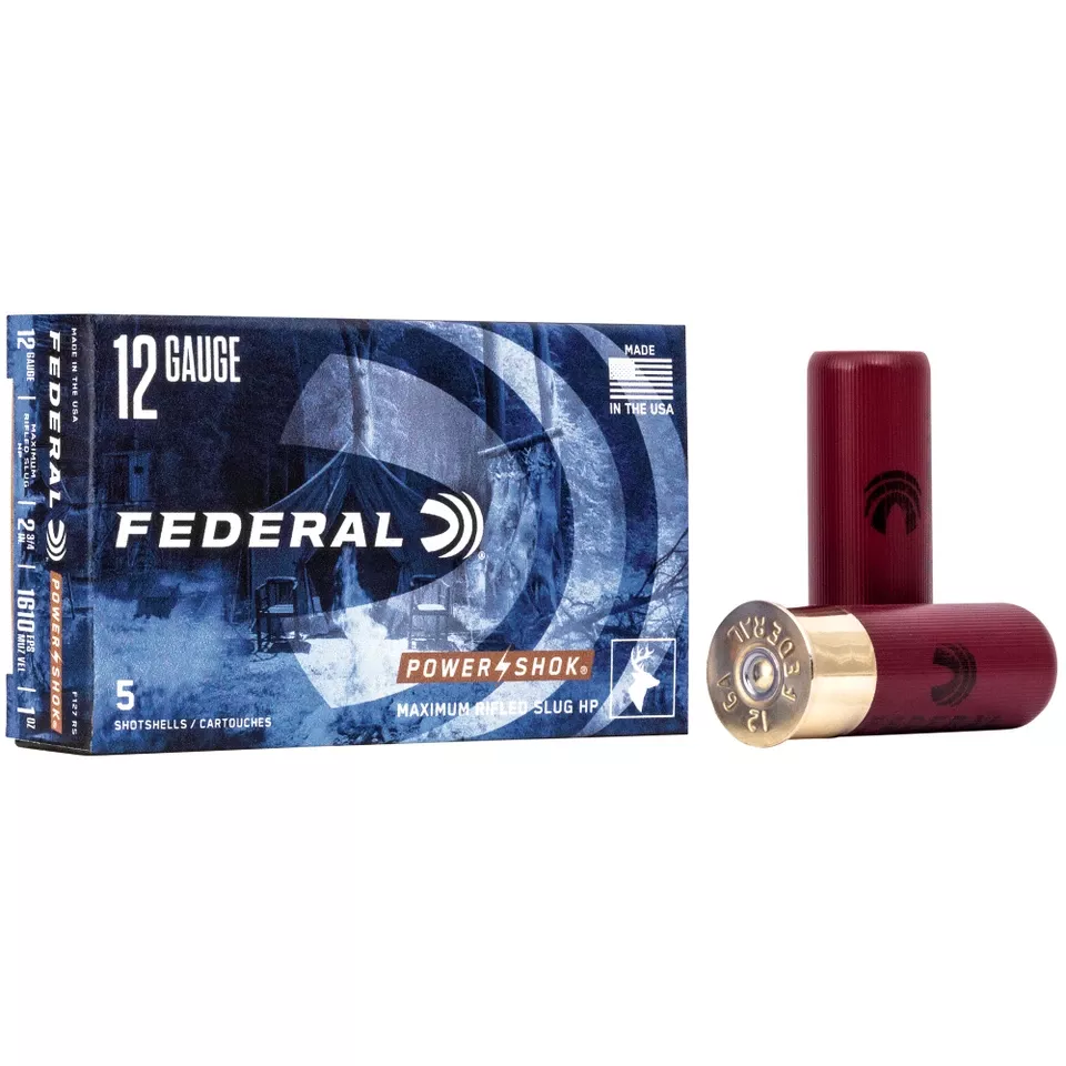 Federal Power-Shok 12 Gauge 2.75" Rifled Slug, 5 Rounds/250 Rounds Case