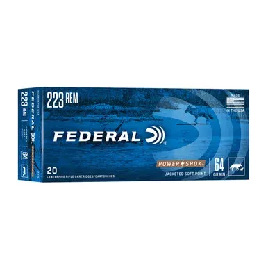Federal Power-Shok 223 Remington Ammo 64 Grain Jacketed Soft Point Box of 20