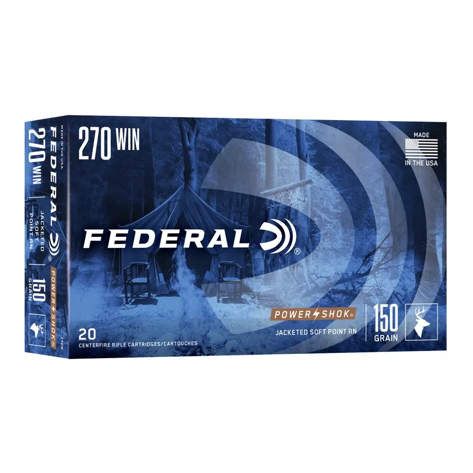 Federal Power-Shok .270 Win 150 Grain Soft Point Round Nose Ammunition - 20 Rounds/200 Rounds