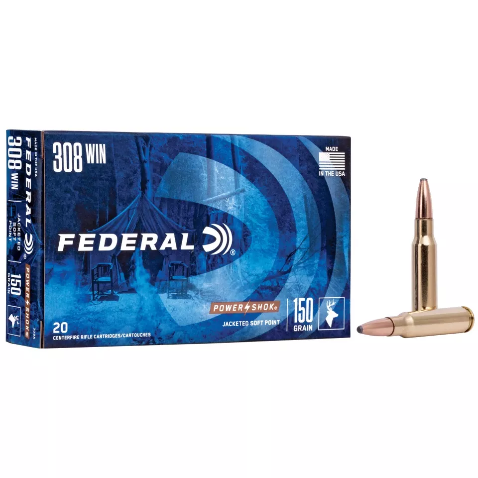 Federal Power-Shok .308 Winchester 150 Grain Soft Point Ammunition - 20 Rounds/200 Rounds