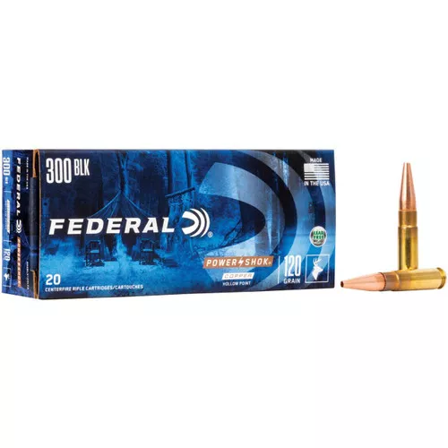 Federal Power-Shok Hyper Velocity Centerfire Ammunition, 300 Blackout, Copper Solid, 120 Grain – 20 Cartridge Box ( 20 / 1 )