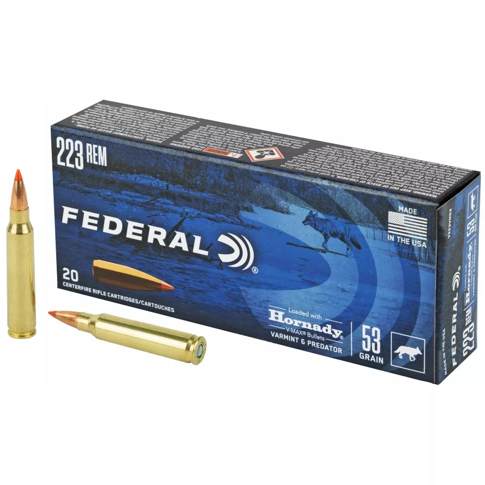 Federal Premium Varmint & Predator .223 Remington 53 Grain Hornady V-MAX, 20 Rounds, 2 Boxes
