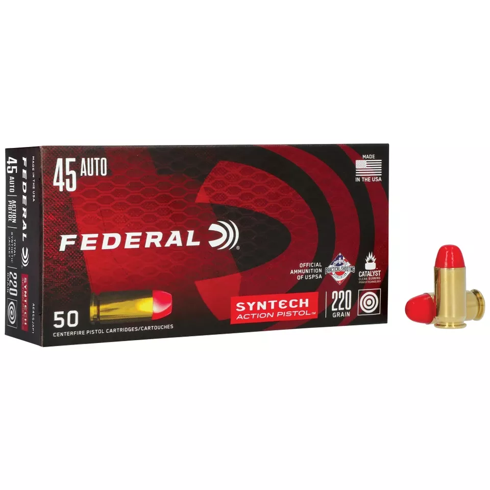 Federal Syntech .45 ACP 220 Grain Total Synthetic Jacket Ammunition - 50 Rounds/500 Rounds