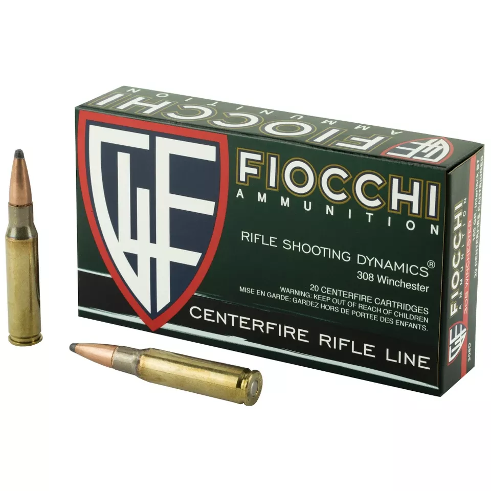 FIOCCHI .308 Winchester 165 Grain Interlock BTSP Ammunition - 20 Rounds/200 Rounds