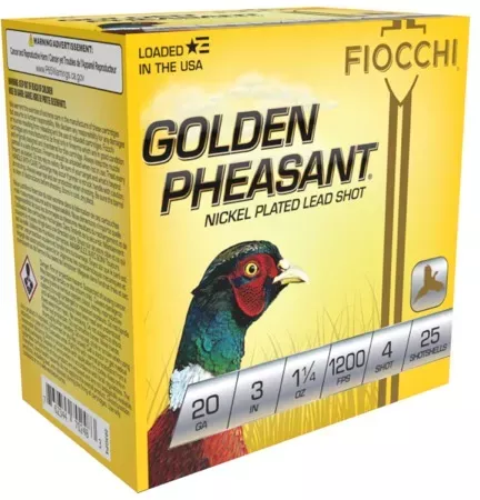 Fiocchi Golden Pheasant Amo 20ga 3 In 1 1/4 Oz #4 1200FPS 25-RD ( 10 Boxes Per Case )