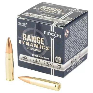 Fiocchi Range Dynamics 300 AAC Blackout Ammo 220 Grain Sierra MatchKing Jacketed Hollow Point Box of 25