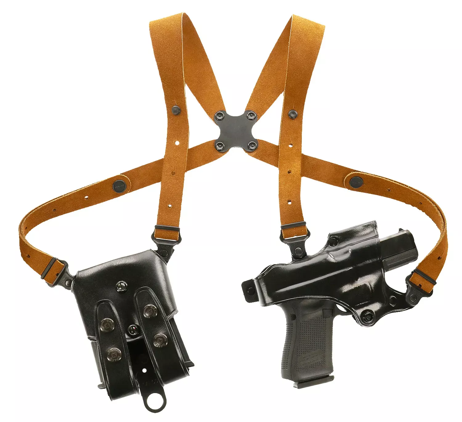 Galco JR202B Jackass Rig Shoulder System Size Fits Chest Up To 56″ Black Leather Harness Fits Beretta 92F/FS Fits Taurus PT100 Right Hand